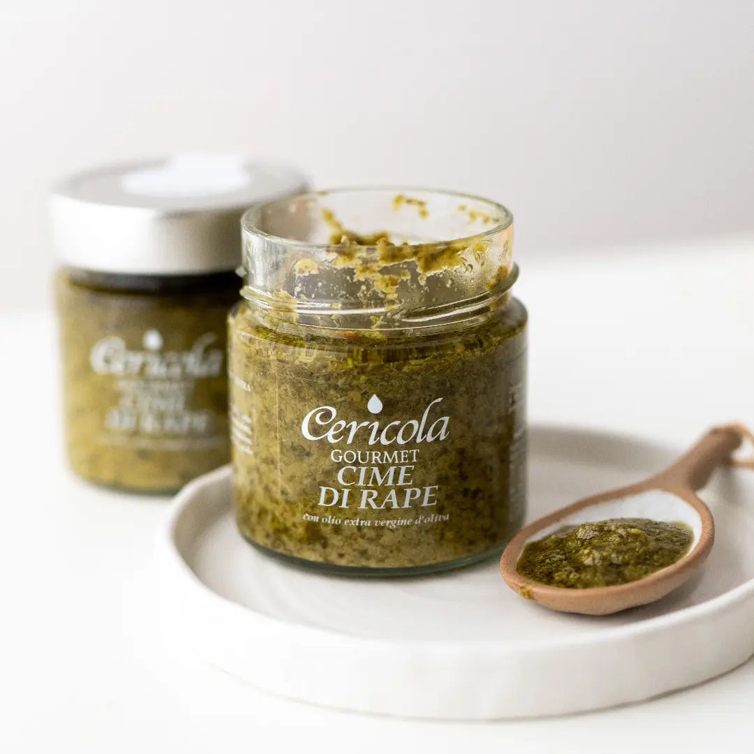 conserva cime di rapa in olio extravergine di oliva oleificio cericola dettaglio