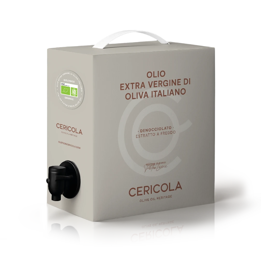olio extravergine di oliva biologico denocciolato a freddo bag in box 1l oleificio cericola