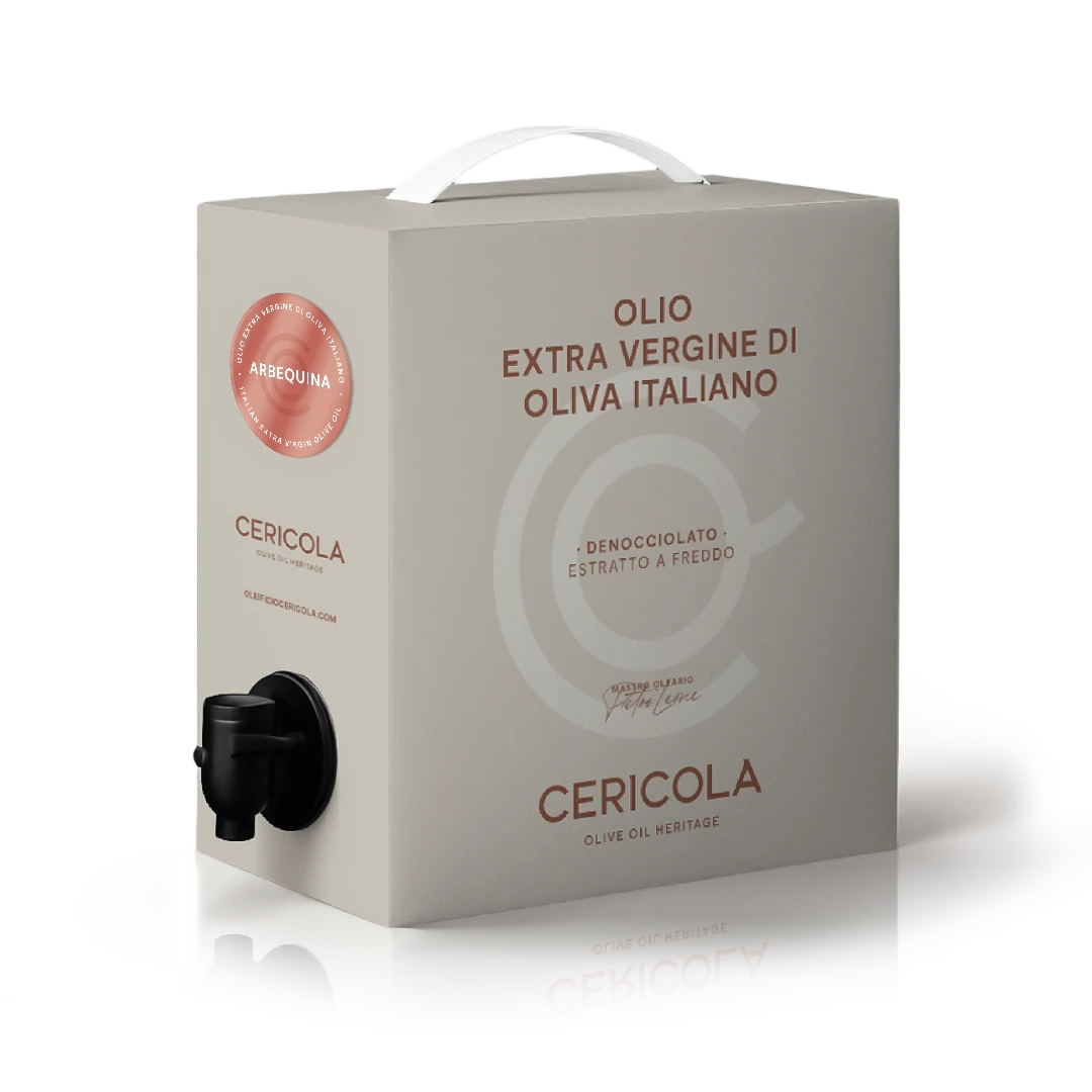 olio extravergine di oliva superintensivo arbequina denocciolato a freddo monocultivar bag in box 1l oleificio cericola