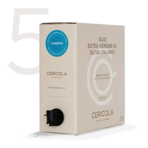 olio extravergine di oliva superintensivo coriana denocciolato a freddo monocultivar bag in box var 5l oleificio cericola